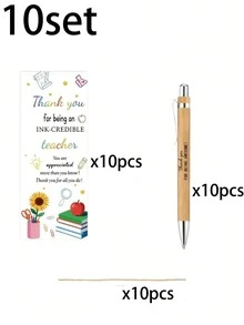 10/5/1 Set Back To School Ballpoint Pen Set, Colorful Thank You Bookmarks, Hemp Rope, Black Ink Pens, Back To School Gift Set, School Supplies, Back To School Ballpoint Pens, Suitable For Back To School Gifts, Gifts For Teachers, Colleagues And Friends - Multicolor - View 10