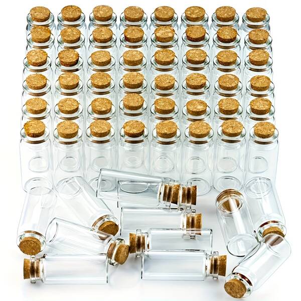 16/32/64/80pcs Small Glass Bottles With Cork Stoppers, DIY Mini Glass Jars With Cork Stoppers, Used For Displaying Artistic Handicrafts And Decorating Party Supplies (10ml)