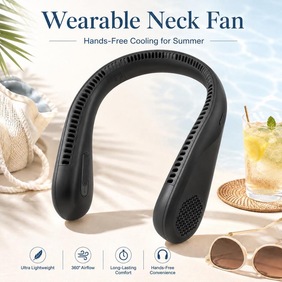Portable Neck Fan With 44 Air Outlets, Rechargeable Hands-Free Wearable Fan With Dual Turbo Motors, 3 Speeds Quiet Bladeless-Style Cooling Fan For Office Travel Commuting Outdoor - 黑色 - 查看 1