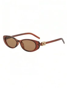 1 Pair Small Oval Frame Women's Glasses, Personalized Decorated Temples, Retro Versatile Street Style, High-End Fashion Eyewear - Multicolor - View 7