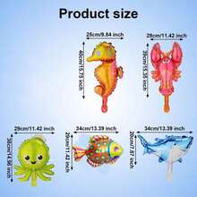 5/10pcs 16-Inch Mini Cute Ocean Animal Shark Octopus Aluminum Balloons, Random Assortment, Colorful, Lightweight And Reusable Party Decorations - View 5