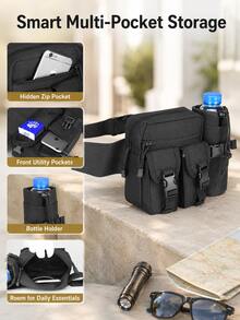 Multifunktionale Hüfttasche, taktische Bauchtasche mit Wasserflaschenhalter, Mehrfach-Taschen Hüftgürtel-Tasche für Männer und Frauen, verstellbare Outdoor-Hüfttasche, Crossbody-Brusttasche, Handy-Tasche für Wandern, Camping, Radfahren, Motorrad, Reisen - A - Übersicht 8