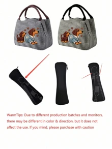Insulated Lunch Bag With "Dachshund" Pattern, Women Pet Lover Lunch Bag, Comes With Black Utensil Storage Bag, Large Capacity, Student Meal Insulated Ice Bag, Portable Travel Picnic Bag, Office School Lunch Bag Insulated Lunch Box, Work Lunch Box, Work Office Holiday Lunch Box, Suitable For Men And Women Multi-Functional Camping School Lunch Box - Multicolor - View 10