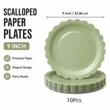 5/10/25 Pcs Green Hollow Lace Paper Plates, Dual Sizes 7/9 Inches, Perfect For Weddings, Birthday Parties & Party Decorations - Multicolor - View 7