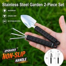 Set Alat Berkebun Mini, Sekop Tangan Stainless Steel 201 dan Garu Penggaruk 3 Cabang dengan Pegangan Anti Selip, Alat Berkebun Kecil Tahan Karat untuk Sukulen, Bonsai, Menanam, Memindahkan Tanaman, dan Menggemburkan Tanah - A - View 4