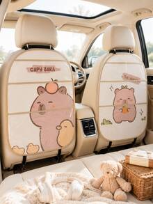 Car Seat Back Protector Kick Mat, Cute Capybara Rear Seat Cover With Transparent Storage Pocket, Waterproof, Anti-Slip, Dirt-Resistant, Scratch-Resistant, Cartoon Car Interior Accessory, Universal Fit For Most Sedans, SUVs, Suitable For Babies And Children - Multicolor - View 3