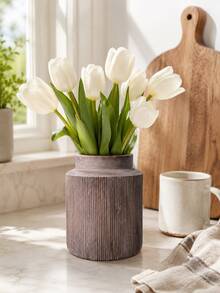 1pc Vintage Brown Decorative Vase, Textured Striped Floral Vase, Suitable For Fresh Flower Arrangement, Daisy Bouquet, Country Style Home Decor, Suitable For Dining Table, Coffee Table, Kitchen Counter, Bedroom, Fireplace Mantel, Country Wedding Centerpiece - Multiple Models - View 5