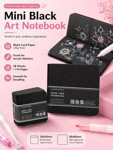 1pc Pocket Size Black Card Drawing Notebook, 230gsm Thick Blank Black Paper Sketch Book, Portable Mini Square Art Notepad For Doodle Sketch Creation Daily Creative Record - Multiple Styles - View 3