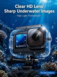 70M 防水潛水殼適用於 Osmo Action 6，透明潛水保護殼，防霧設計，HD 鏡頭，含安裝底座，不含相機 - 查看 10