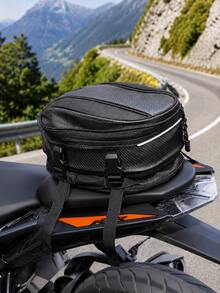 Motorcycle Tail Bag Waterproof Expandable Rear Seat Bag, Carbon Fiber Motorcycle Seat Bag With Reflective Strip And Quick Release Buckle, Universal Sport Motorcycle Rear Seat Luggage Bag, Motorcycle Helmet Backpack Travel Bag, Suitable For Riding Enthusiasts - A - View 3