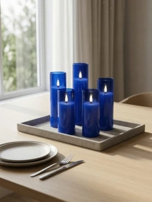 2/3/4/5pcs Battery Operated Flickering Flameless Candles, Suitable For Home Decor, Wedding, Valentine's Day, Table Centerpiece - Klein Blue - View 4