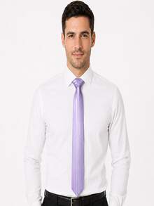 Elegante corbata de satén con múltiples rayas finas y clip para corbata para hombres, corbata de rayas verticales resistente a las arrugas, ideal para oficina, boda, fiesta y regalo - Corbatas y alfileres de corbata - Ver 6