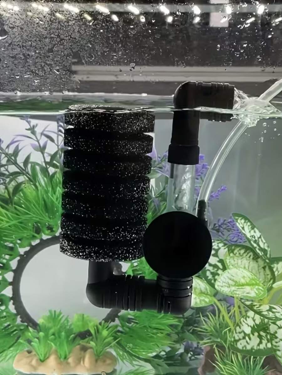 1件裝水族箱海綿過濾器,易清潔易安裝,魚缸氣動過濾器,掛式雙層海綿魚缸過濾器 - 黑色 - 查看 1