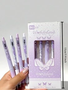 4pcs. Dreamy Purple Mist Fairy Butterfly Clickable Neutral Pens. 0.5mm Tip. Black Ink. Transparent Gradient Shell, Premium Fashionable Black Ballpoint Pens. Suitable For Diary Writing And Project Writing. Perfect For Student Exams And Practice. Perfect For Back To School Season. - Purple Mist - View 3