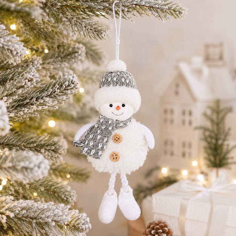 2pcs 17CM Hanging Snowman Christmas Ornament, White Winter Snowman With Knitted Hat, Scarf & Button Details, Soft Fabric Holiday Tree Pendant For Christmas Tree, Window, Mantel, Home, Party & New Year Decor - Multicolor - View 1