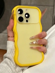 可愛糖果色波浪設計磨砂手機殼，相容 iPhone 18 Pro Max 18Pro 17 Pro Max 17 Pro 17 16 Pro Max 16 Pro 16 15 Pro Max 15 Pro 15 14 13 12 Pro Max 11，柔軟彩色防震保護套 - 黃色 - 查看 2