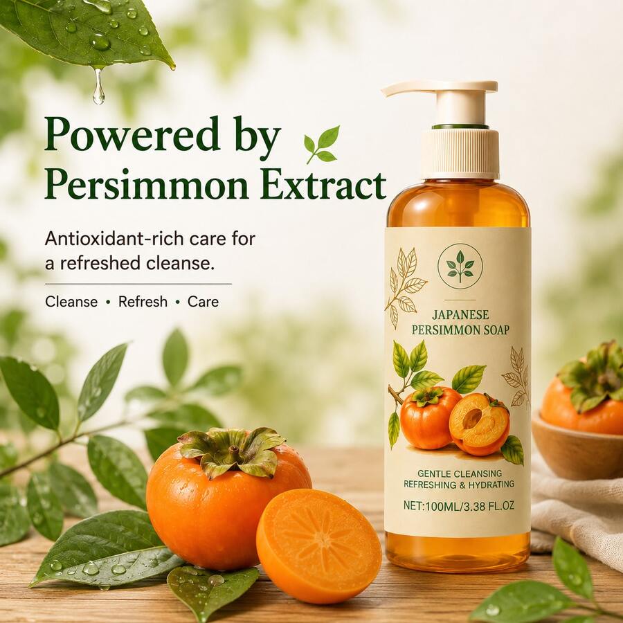 Persimmon Extract Body Wash, Refreshing Oil Control Moisturizing Soothing Brightening, Deodorizing Body Odor, Pump Transparent Bottle, Unisex Full Body Cleansing, 3.4 Fl Oz - Persimmon - View 1