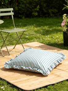 1pc Korean Style Soft Striped Ruffle Pillow Case, Fresh INS Style Bed Head Sofa Decor Square Pillow Cover - No Pillow Insert - Multicolor - View 7