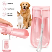 Portable Pet Water Bottle With Bowl - 15oz Leakproof Dog Water Dispenser For Walking, Lightweight Travel Cup With Retractable Bowl & Carrying Lanyard For Dogs And Cats - Pink - View 9