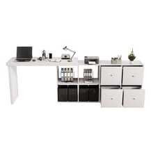 Corner Table, Tabletop Swivels 360° - Can Be Set Up In An L-Shape Or Straight Configuration, MDF, Tabletop And Legs Reinforced By 4 Cm, With 4 Compartments, 4 Drawers, Flexible Setup, Desk, Computer Desk - 白色 - 查看 6