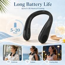 Portable Neck Fan With 44 Air Outlets, Rechargeable Hands-Free Wearable Fan With Dual Turbo Motors, 3 Speeds Quiet Bladeless-Style Cooling Fan For Office Travel Commuting Outdoor - 黑色 - 查看 2
