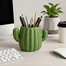 3D Printed Pen Holder, Creative Cactus Design, Desktop Storage, Can Store Pens, Markers, Scissors And Rulers, Japanese Style Stationery Storage Can, Creative Office Desk Accessory, Makeup Brush Holder, Suitable For Home Office, Study, Vanity, School And Other Places. Suitable For Home Decor, Back To School Season. - Multicolor - View 2
