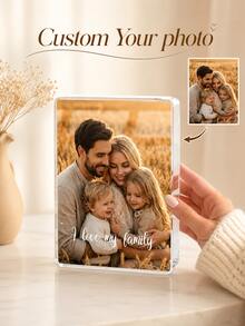 1pc Personalized Acrylic Photo Display, Customized Acrylic Photo Block, Photo Gift, Customizable Photo And Text, Family Photo, Suitable For Boyfriend And Girlfriend, Friends, Family, Pets, Car/Cartoon/Landscape Photo, Office Desk Decor, Applicable For Valentine's Day, Anniversary, Wedding, Mother's Day, Birthday, Holiday, Father's Day, Graduation, Housewarming, Living Room, Home Decor And Other Occasions - Multicolor - View 3