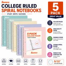 SUNEE Spiral Notebooks, 1-Subject, 5 Pack, College Ruled Paper, 8" X 10-1/2", 70 Sheets Per Notebook,3-Hole Punched Paper, Pink,Purple, Blue, Green, Yellow Spiral Lined Notebooks For School,Work - 套裝 - 查看 1