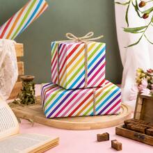 1 Rollo de Papel de Regalo a Rayas Arcoíris, Envoltura de Regalo con Rayas Diagonales de Colores, Adecuado para Regalos de Cumpleaños, Bodas, Baby Showers, Suministros para Fiestas, Envoltura de Ramos, Recuerdos de Fiesta y Manualidades DIY - Papel de embalaje - Ver 2