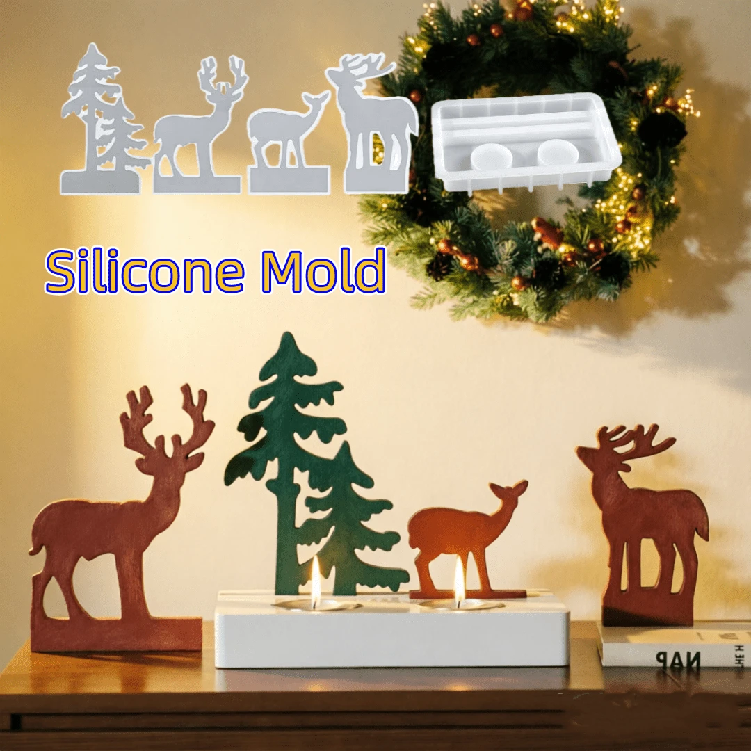 SILIKE LUFEI DIY Clay Mold 5PCS Set Christmas Reindeer Figurine Candle Holder Mold Home Decor Display Resin Plaster Silicone Mold - Christmas Molds - View 1