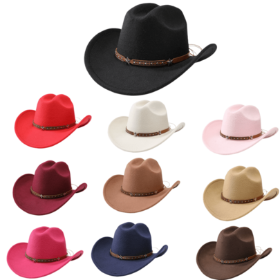 1 Pc Back To School Cowboy Hat,Unisex Soft Wool Felt Western Hat, Belt Buckle Cowgirl Hat For Christmas, Halloween, Holiday Party, Daily Casual, Etc.