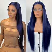 Wig Lace Front 13x4, Rambut Sintetis Lurus Halus, Garis Rambut Alami, Cocok untuk Cosplay dan Pemakaian Sehari-hari, Warna Biru Tua - MultiWarna - View 4