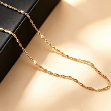1pc Fashionable Exquisite Water Wave Chain Design Collarbone Necklace, Stainless Steel Gold 2mm Water Wave Chain Simple Elegant Necklace, Unisex Daily Versatile Jewelry Accessory - Gold - View 6
