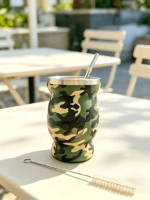 1/3入組 8oz 磨砂葫蘆造型不鏽鋼茶杯組，附多功能杯蓋、1根吸管與清潔刷，雙層保溫防燙咖啡杯 - 彩色 - 查看 2