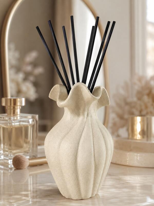Cream Black Reed Diffuser Bottle , Flower Bud Aroma Vase With Black Sticks, Minimalist Home Fragrance Holder, Bathroom Vanity Decor, Bedroom Shelf Accent, Spa Tabletop Decor, Scented Oil Diffuser Jar, Gift For Women, Apartment Decor, New