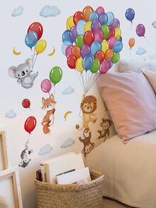 1pc Colorful Balloon Cute Animals Lion Fox Monkey White Cloud Wall Decor Sticker Removable Room Decoration Wall Decal For Bedroom Living Room Kids Room - 1PC - View 4
