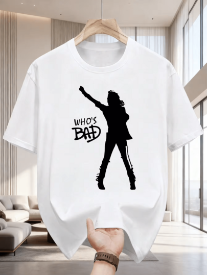 New Simple Casual Men's T-Shirt With Iconic "Who's Bad" Silhouette Design - Summer Clothing For Music Lovers And Fashion EnthusiastsPerfect Gift For F