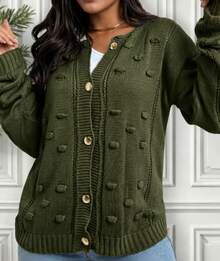 Winter Coat Knitted Cold Weather Blouse Cardigan Style Casual Party Knitwear Women's Clothing - 綠色 - 查看 3