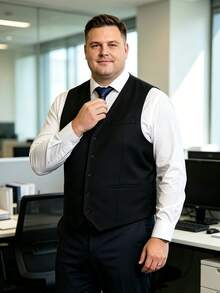 Men's Plus Size Loose Fit Vest, Suitable For Party, Business Banquet, Outing, Casual Vacation And Other Occasions - Black - View 7