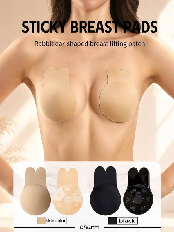 4pcs Reusable Bra, Rabbit Ear Bra Lift Pads, Anti-Sagging Bra, Summer Lightweight Invisible Bra, Elegant Seamless Bra, Lightweight Durable Bra Pads, Plus Size, Women Only, Invisible Lift Bra Tape, Adhesive Nipple Covers, Strapless Invisible Bra Pads, Suitable For Small To Large Breasts, Breast Lift, Suitable For A-E Cup