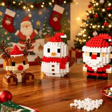 Christmas Micro Particle Building Blocks, 12 Styles Santa Claus Snowman Christmas Tree Reindeer Assembly Blocks, Children's Educational Handmade Puzzle Toys, Holiday Gift Small Ornaments - Multicolor - View 1
