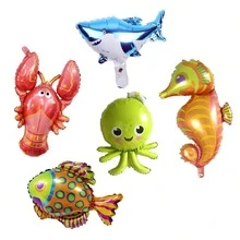 5/10pcs 16-Inch Mini Cute Ocean Animal Shark Octopus Aluminum Balloons, Random Assortment, Colorful, Lightweight And Reusable Party Decorations - View 4