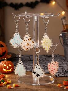 4/2PcsHalloween Ghost Acrylic Keychains, Cute Pattern Ghost‑Shaped Key Chain Pendants, Bag Charms Ornaments, Holiday Party Favor Gifts, Car Key Accessories For Backpack Handbag Decor - Multicolor - View 1