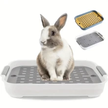 1pc 2-Tier Small Animal Toilet Litter Box With Grid & Detachable Feeding Bowl, Drainage Tray Design For Hamster Rabbit Guinea Pig - Multicolor - View 1