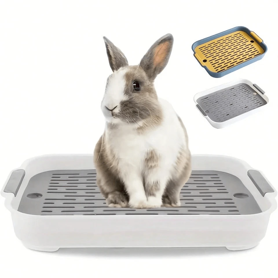 1pc 2-Tier Small Animal Toilet Litter Box With Grid & Detachable Feeding Bowl, Drainage Tray Design For Hamster Rabbit Guinea Pig - Multicolor - View 1