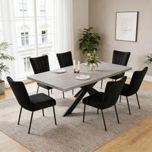 jiexi Modern Extendable Dining Table And Chairs Set, 130-170cm Rectangular Kitchen Table With Cross Metal Legs, Grey MDF Dining Room Table, Load 150kg For Living Room, Office - Black - View 9