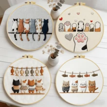 1組手工DIY刺繡套件 20x20cm/7.9x7.9英吋 書本貓咪圖案,含刺繡布、使用說明書、刺繡框、針與線,適合節日送給朋友或家人的禮物,家具與辦公室手工藝術品 - A - 查看 2
