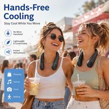 Portable Neck Fan With 44 Air Outlets, Rechargeable Hands-Free Wearable Fan With Dual Turbo Motors, 3 Speeds Quiet Bladeless-Style Cooling Fan For Office Travel Commuting Outdoor - 黑色 - 查看 5