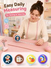 Cute Retractable Tape Measure Set, Portable Mini Sewing Ruler, Suitable For DIY Crafts, Tailoring And Daily Measurement - A - View 6
