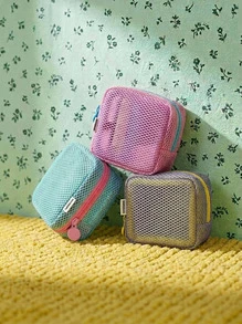 Joivida 1pc Mini Macaron-Colored,Fresh-Style,High-Quality,Multi-Functional Mesh Storage Bag Features A Cute Wallet-Style Design,A Portable Cosmetic Bag,A Zippered Tissue Holder,And A Tampon Organizer For Girls.Suitable For Home,Travel,Vacation,And School Use - Multicolor - View 2